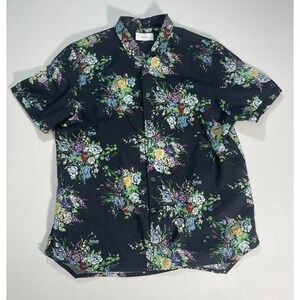 Ovadia & Sons New York Floral Print Button Up Shirt Mens XL Black